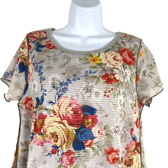 Sundance Top Women's Medium Floral Short Sleeve Mesh Multicolored TP-1963 - Picture 3 of 8